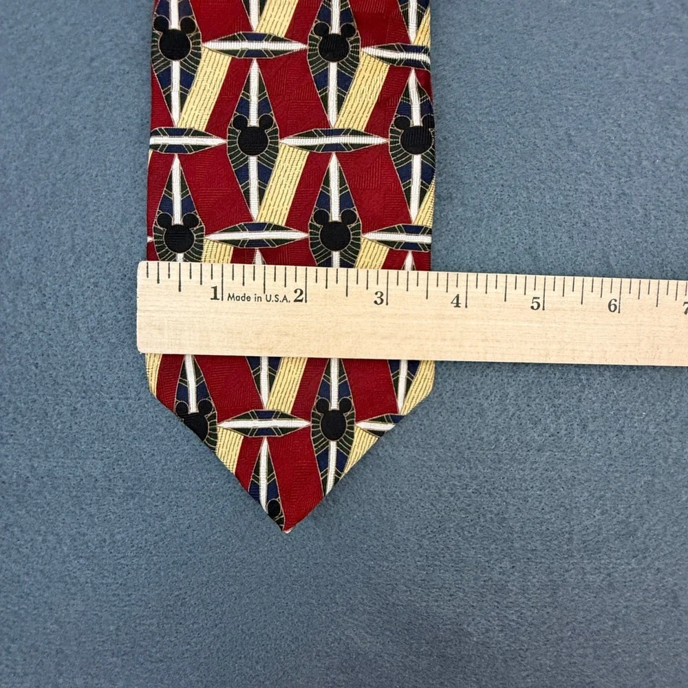 Mickey Inc Necktie Mens Geometric Mickey Mouse Silk Disney Retro Red Vintage 90s